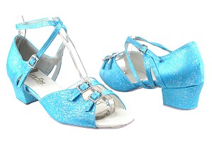 1620 104 Blue Flower_1657 BackStrap with 1.5" Medium Heel in the photo 