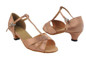 1682F Factory 81 Brown Satin_T Strap with 1.3" Cuban Heel in the photo 