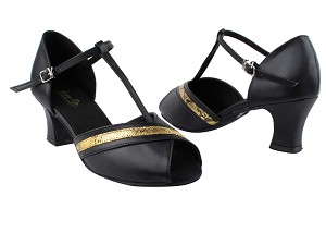 1685 Black Leather_251 Gold Snake Trim with 2.2" Thick Cuban Heel in the photo 