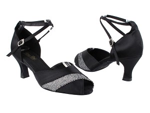 2701 Black Satin_Black Sparklenet with 2.5" Heel in the photo 