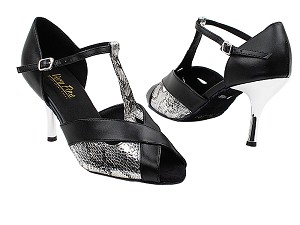 2703 250 Slver Snake_Black Leather Trim with 3" Slim Silver Plated Heel in the photo 