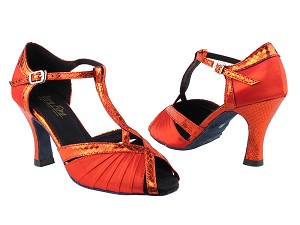 2707 112 Red Satin_225 Snake Red Trim with 3" Heel in the photo 