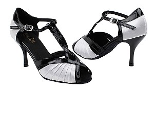 2707 White Satin_Black Patent Trim with 3" Slim Black Plated Heel in the photo 