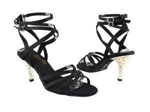 5009 Black Satin with 3" Gold Flower Plated Heel in the photo 