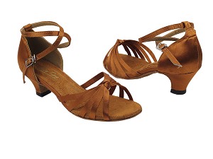 6005G 236 Dark Tan Satin with 1.3" Cuban Heel in the photo 