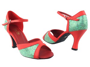 6024 279 Green Scale_211 Red PU Trim with 3" Heel in the photo 