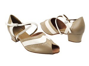 6035 60 Tan PU_15 Creamy White PU Trim with 1.5" Medium Heel in the photo 