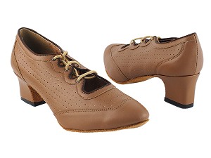 6823 133 Coffee Brown Perforated PU with 2" Thick Cuban Heel in the photo 