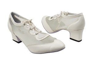 6823 15 Creamy White PU_54 Flesh Mesh with 2" Thick Cuban  Heel in the photo 