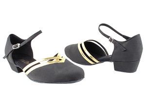 8881 83 Black Suede_Gold PU Trim with 1" Women Heel in the photo  