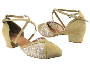 9622 106 Glitter Gold Satin_129 Mesh with 1.5" Heel in the photo 