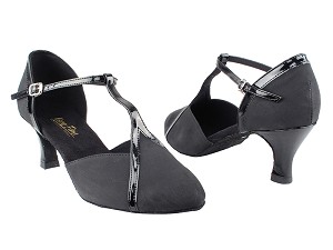 9625 83 Black Suede_Black Patent Trim 2.5" Heel in the photo 
