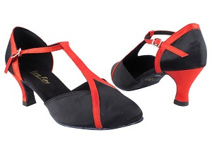9625 Black Satin_Red Satin Trim with 2.5" Heel in the photo 