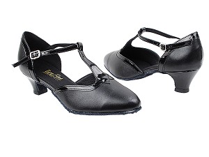9627 Black Leather_Black Patent Trim with 1.3" Cuban Heel in the photo 