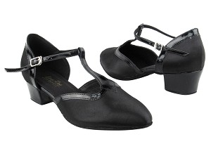 9627 Black Satin_Black Patent Trim with 1.5" Heel in the photo 