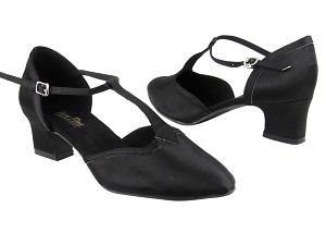 9627 Black Satin_Black Satin Trim with 2" Thick Cuban Heel in the photo 