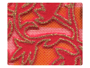 143 Gold Leaf Velvet Red Mesh Fabric Swatch 